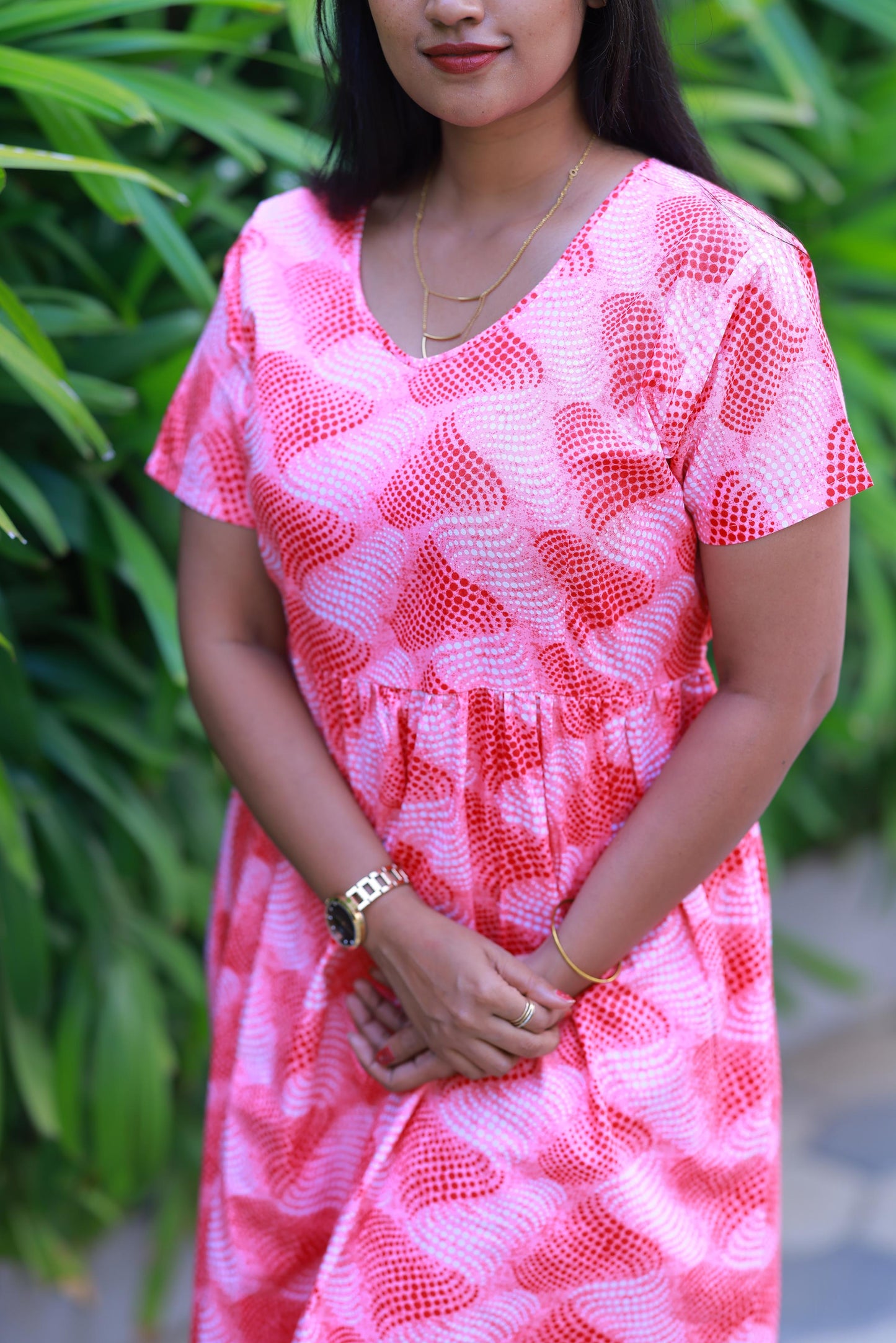 Pink With Rose Floral Design Without zip Frock