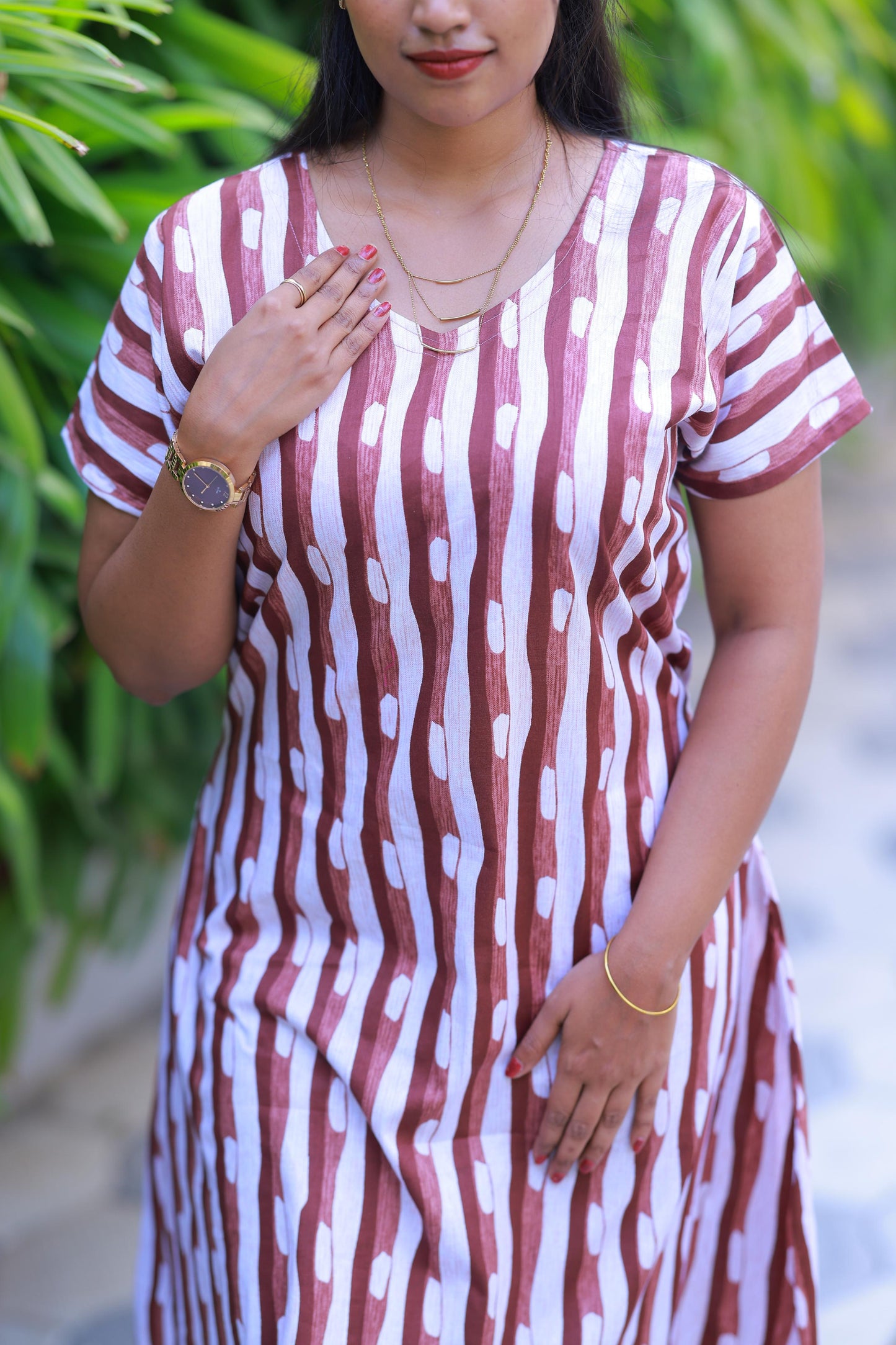 Brown With White Colour Midi gown Nighty