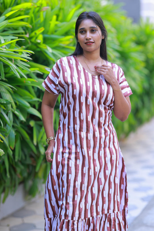 Brown With White Colour Midi gown Nighty