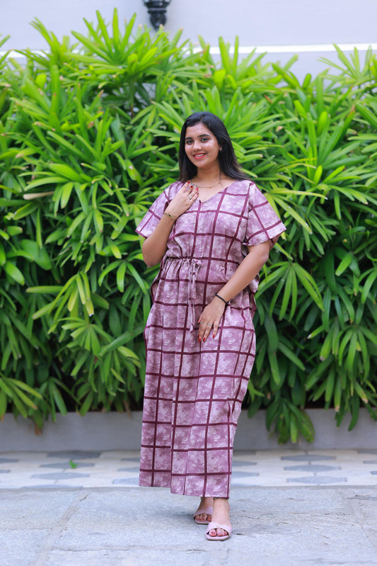 Light Purple With Purple Checked Design kaftan center zip
