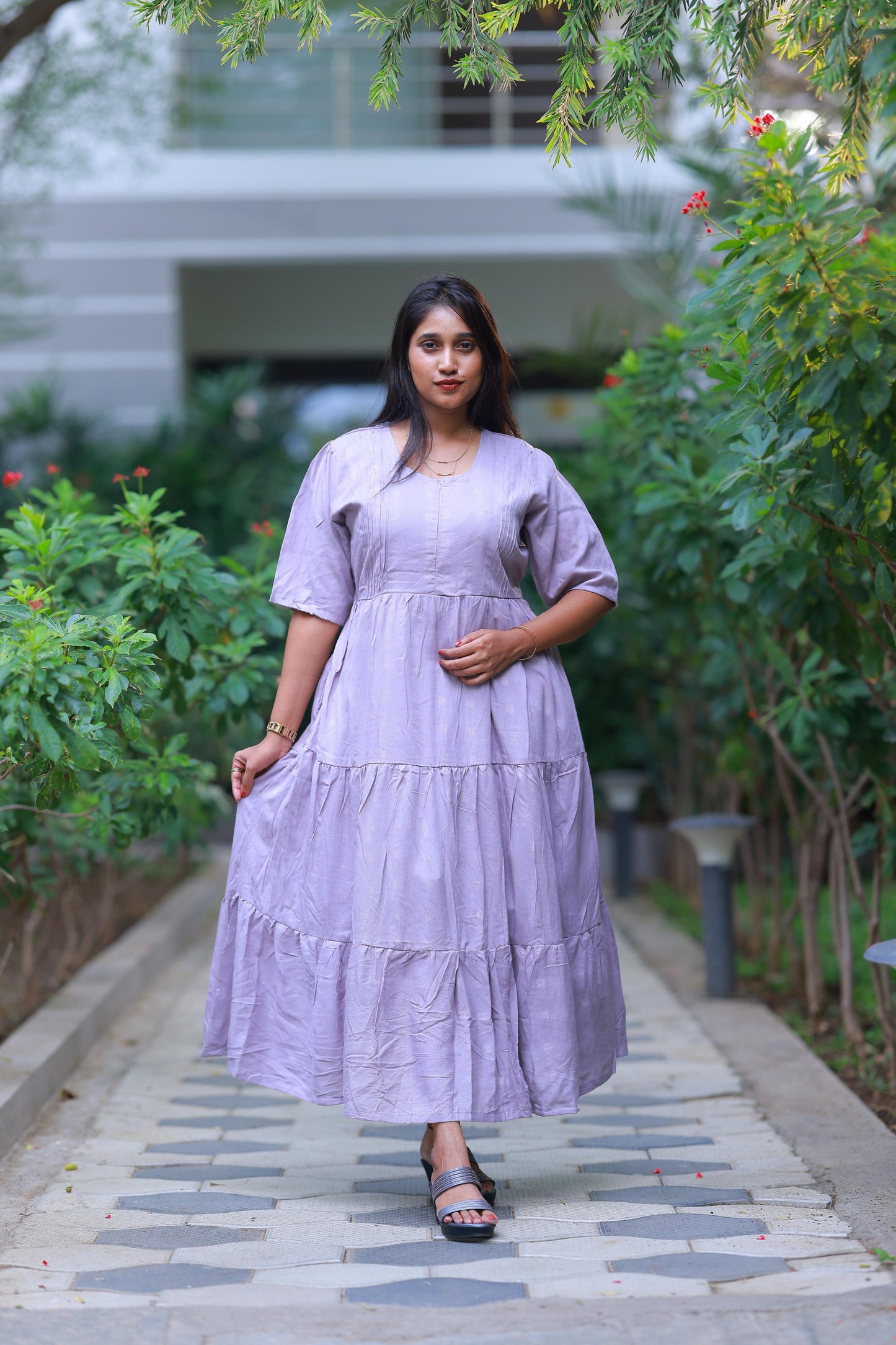 Pure cotton Navy Gray Three Layer frock with center zip