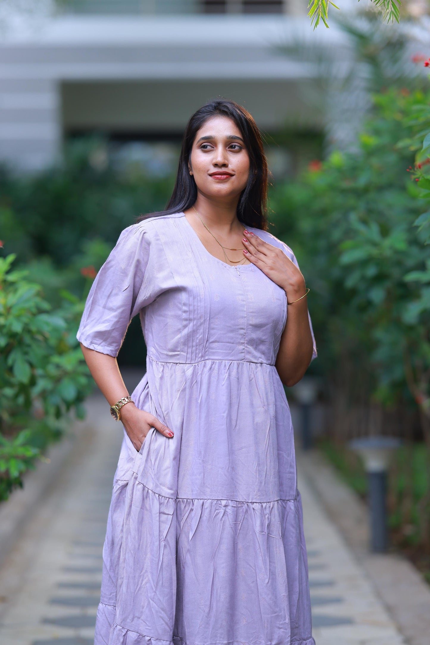 Pure cotton Navy Gray Three Layer frock with center zip