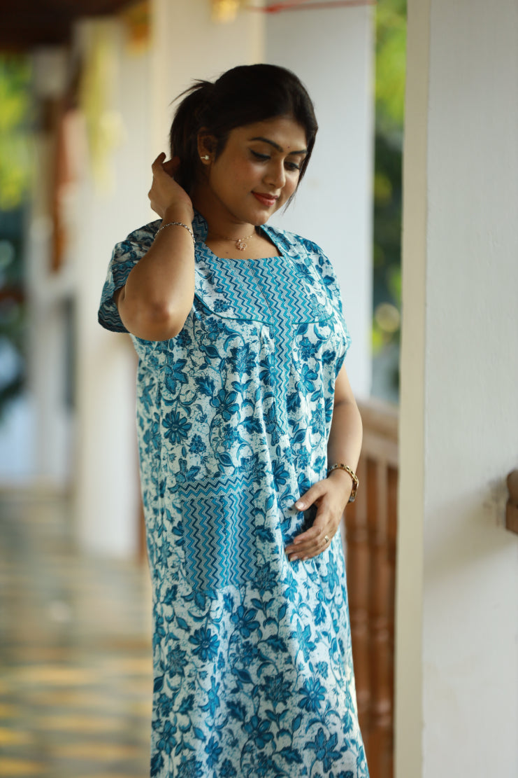 FANCY-Jaipuri kalamkari print collar Nighty