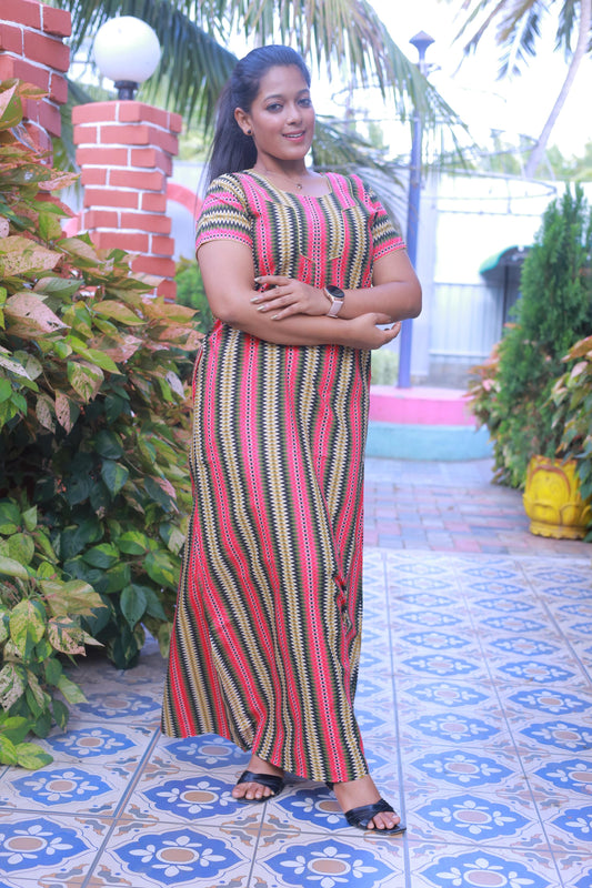 Pink With Magenta Shade Pattern Design  Zip Nighty