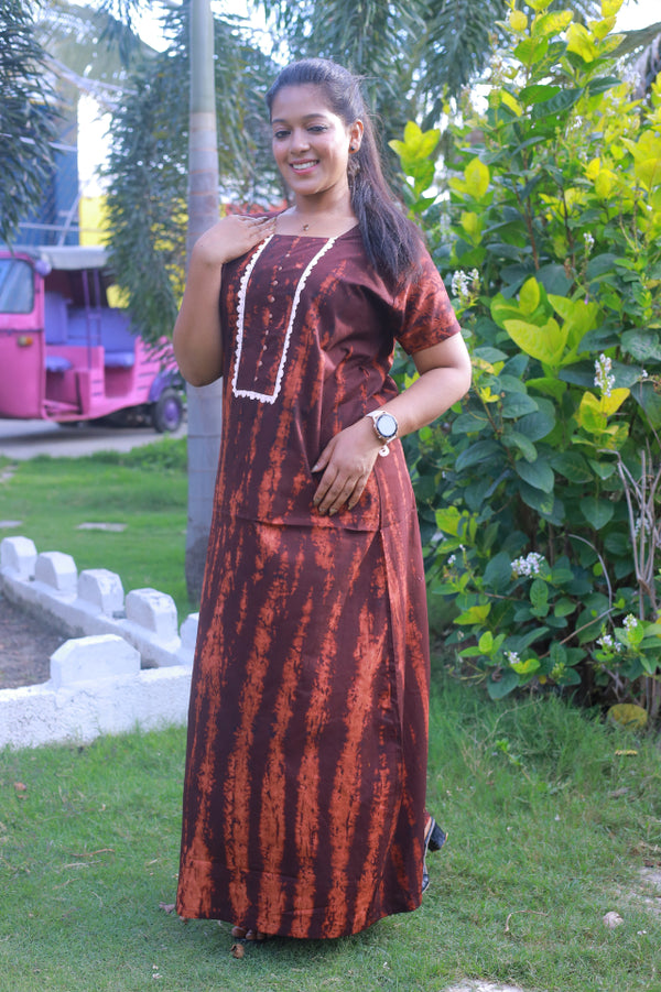 Dark Brown Tie and Dye Lace Model Without Zip Nighty