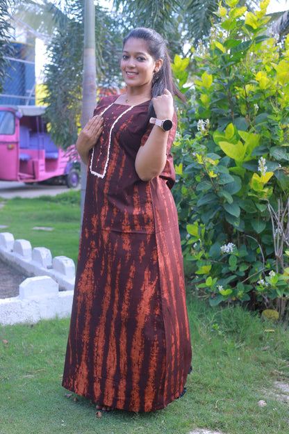 Dark Brown Tie and Dye Lace Model Without Zip Nighty