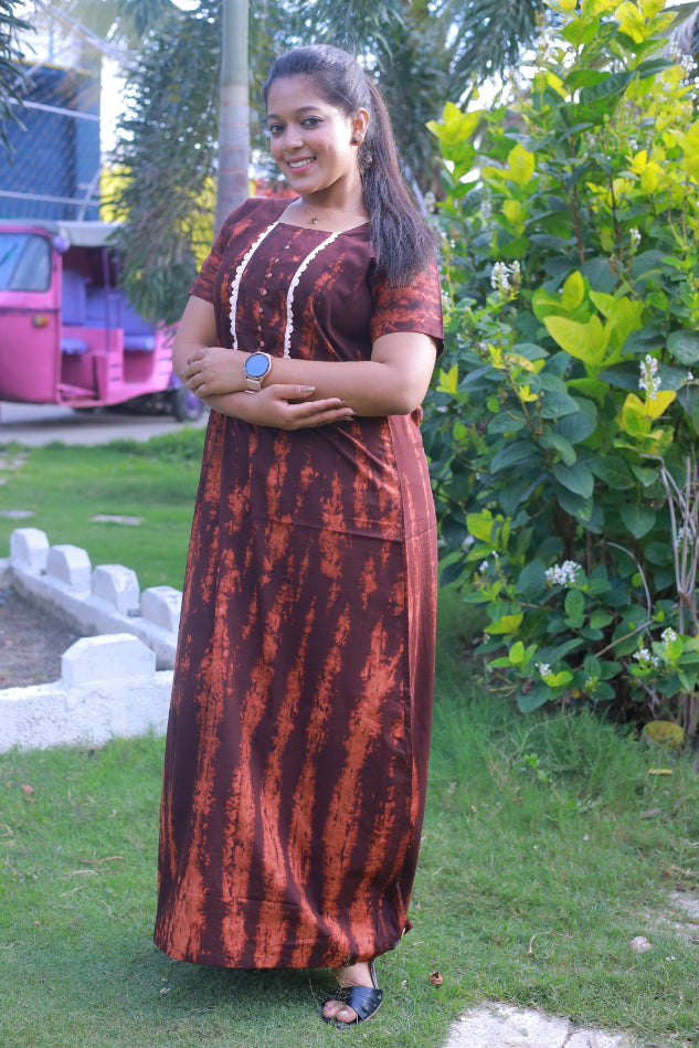 Dark Brown Tie and Dye Lace Model Without Zip Nighty