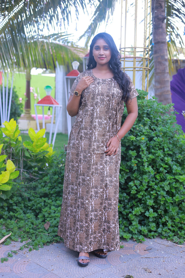 Drak Green With Sandal Design Vertical Side Zip Feeding Nighty