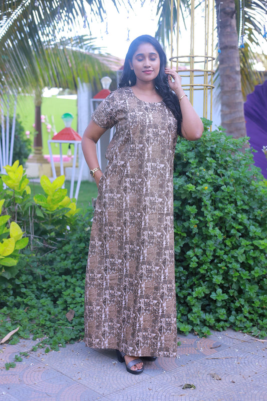 Drak Green With Sandal Design Vertical Side Zip Feeding Nighty