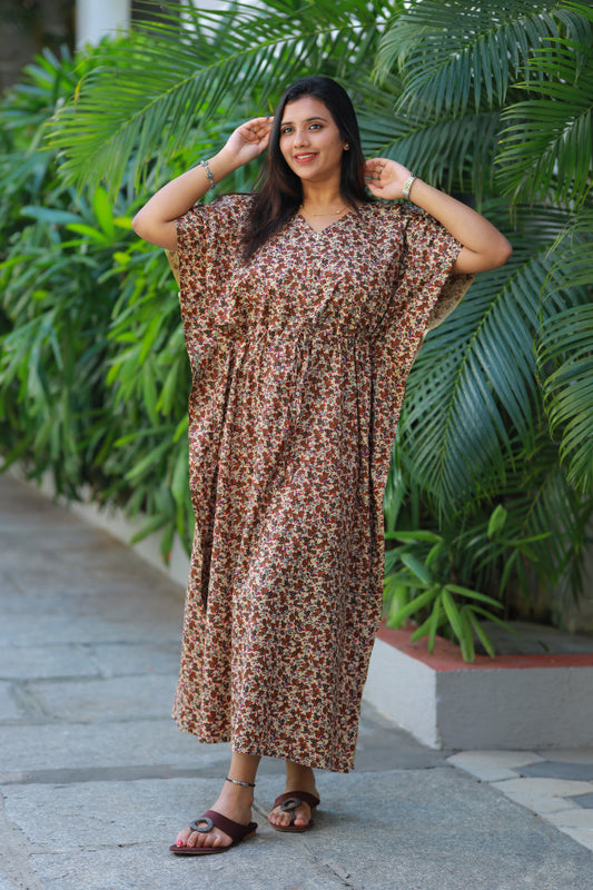 Pretty print casual cotton kaftan with center zip