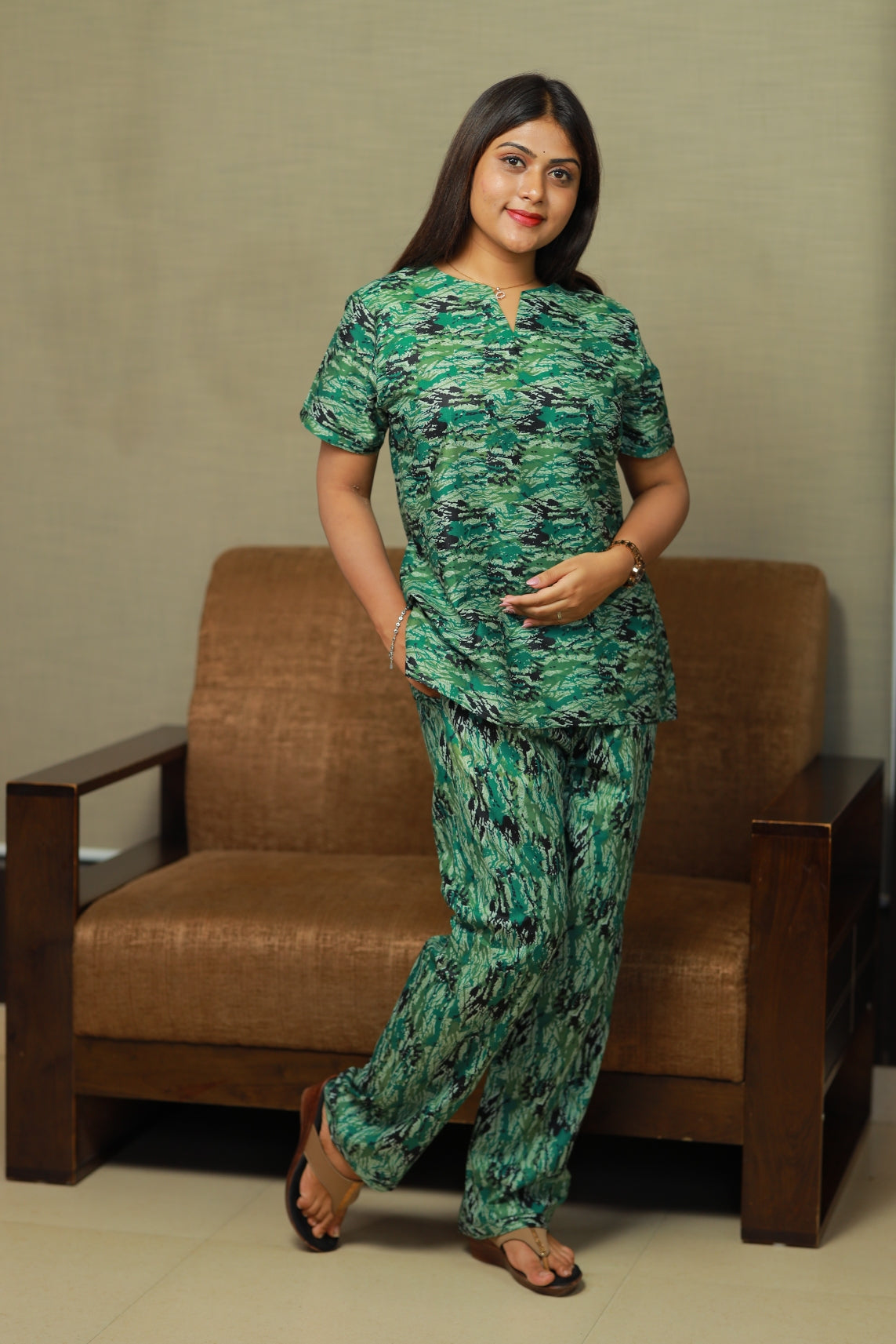 Camaflauge design u neck nightdress
