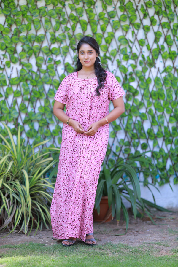 Maroon With Sunset Purple Flower Design Piping Without Zip Nighty