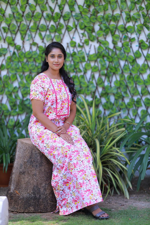 White With Pink Lace Model Without Zip Nighty