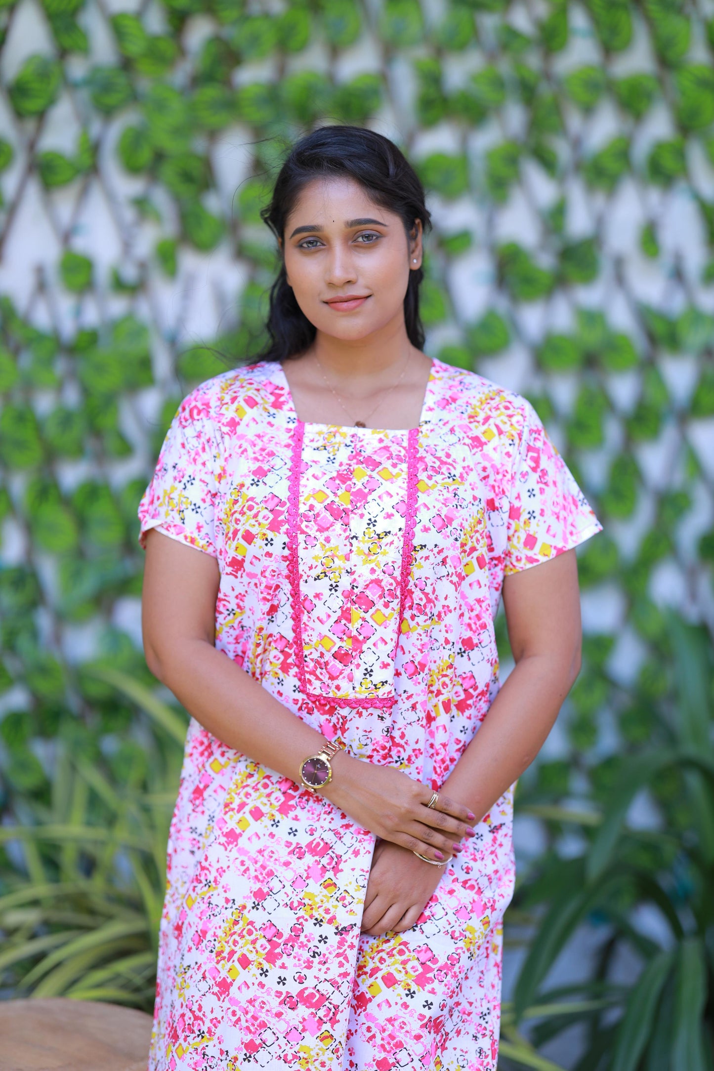White With Pink Lace Model Without Zip Nighty
