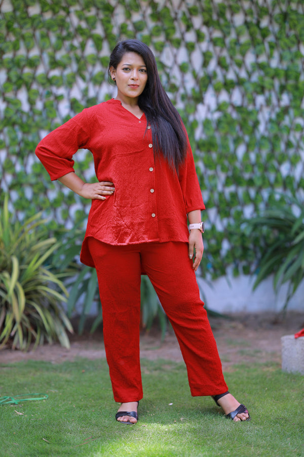 Trendy popcorn Red  co-ord set nightdress