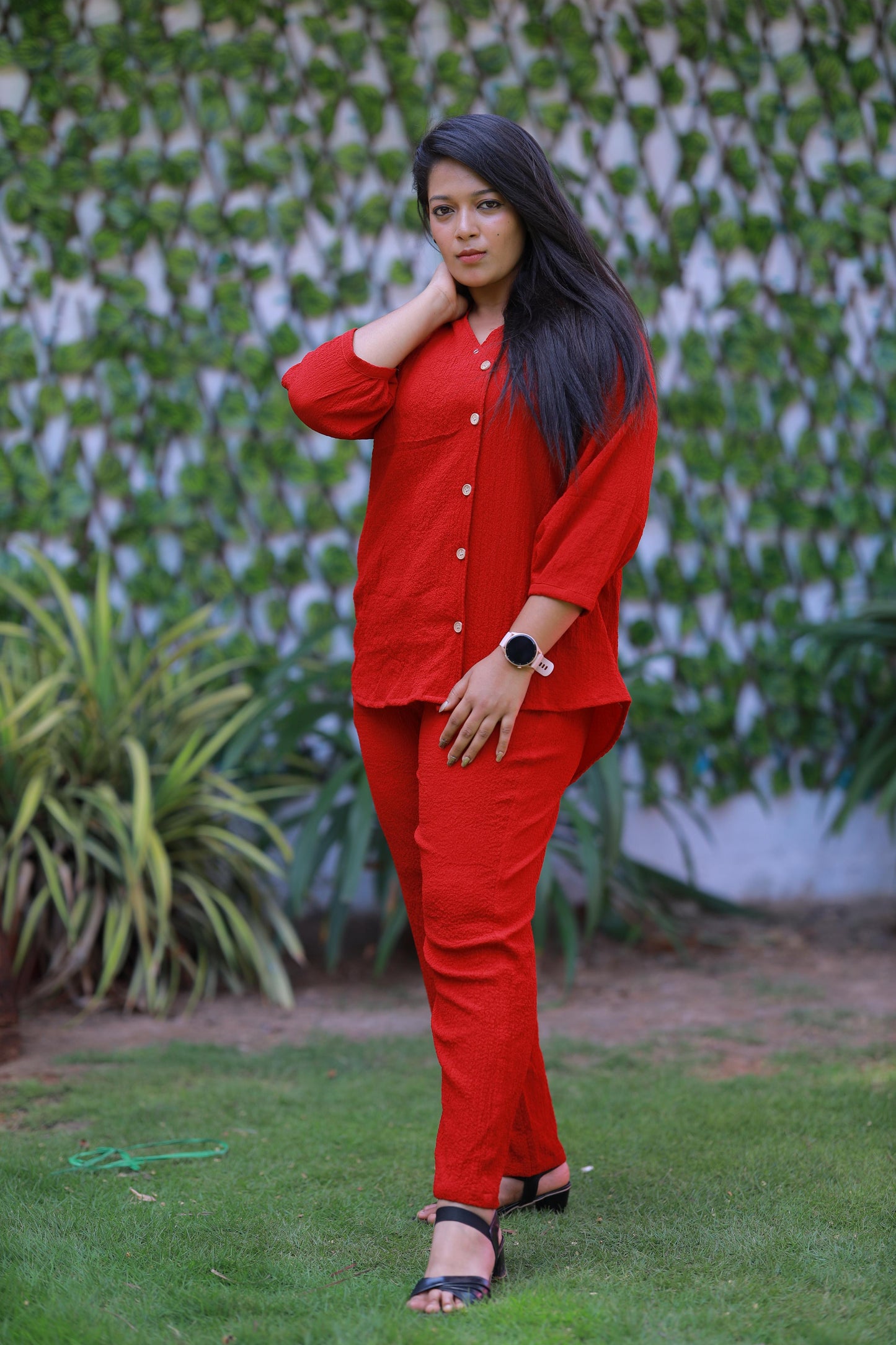 Trendy popcorn Red  co-ord set nightdress