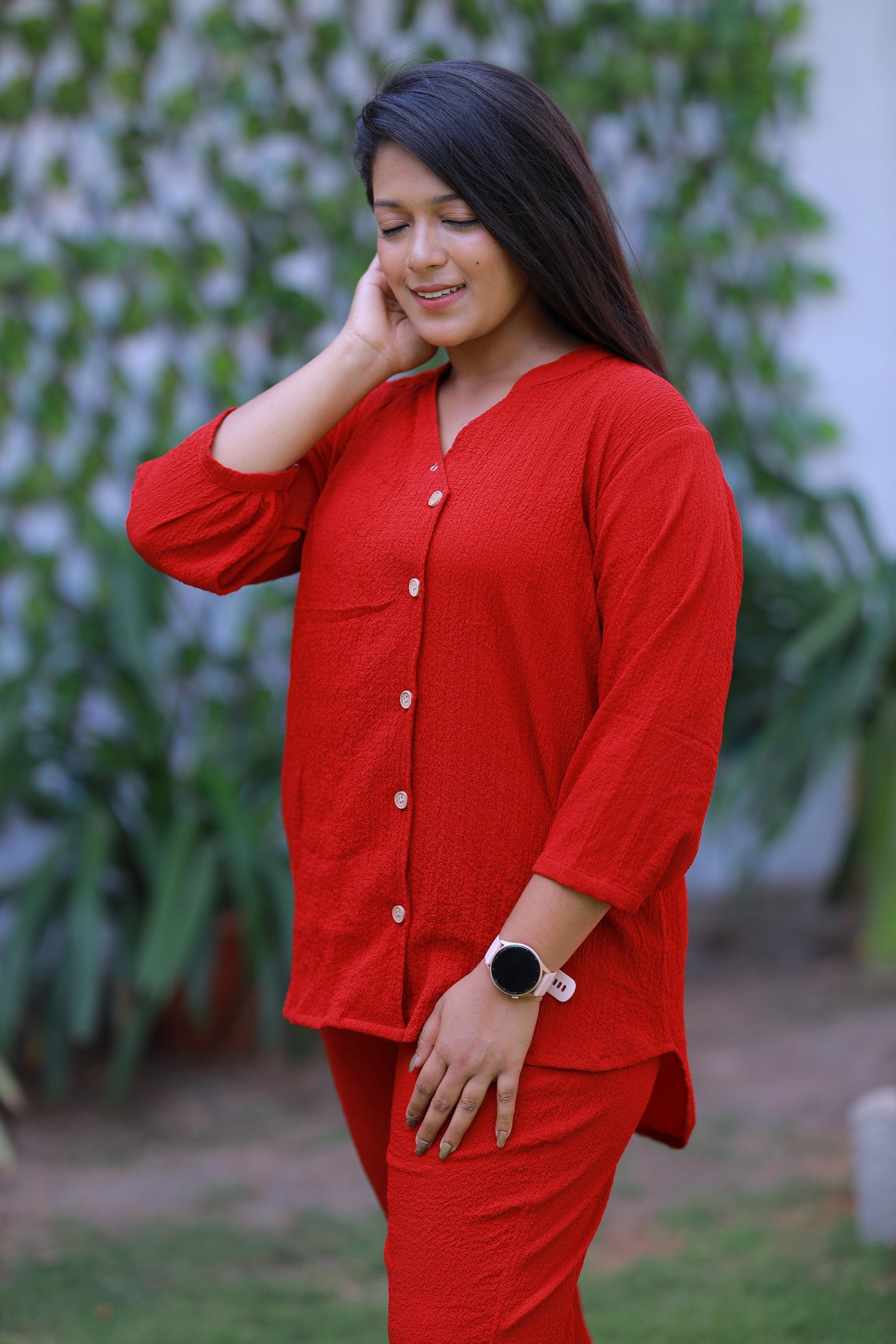 Trendy popcorn Red  co-ord set nightdress