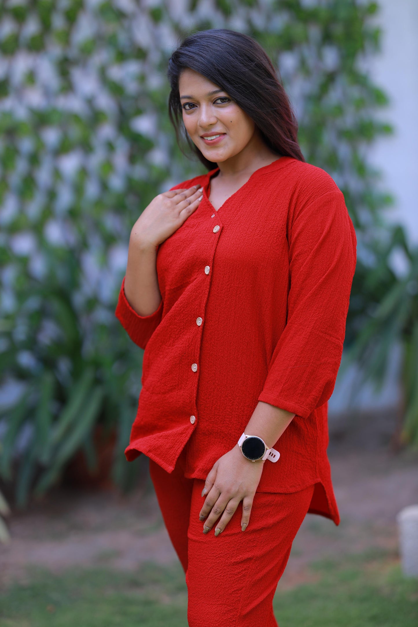 Trendy popcorn Red  co-ord set nightdress