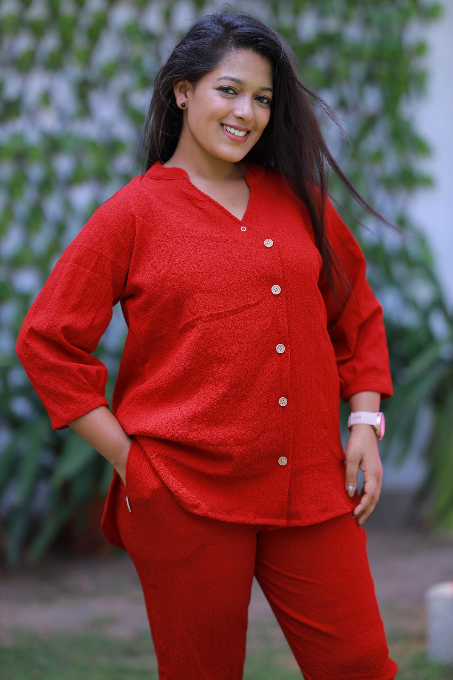 Trendy popcorn Red  co-ord set nightdress