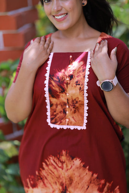 Dark Brown With Maroon Tie and Dye Lace Model Without Zip Nighty