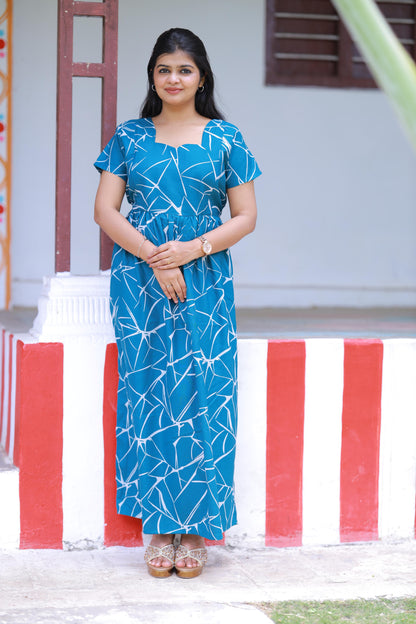 Ramer Blue with White Pattern Alphine design sidezip Frock