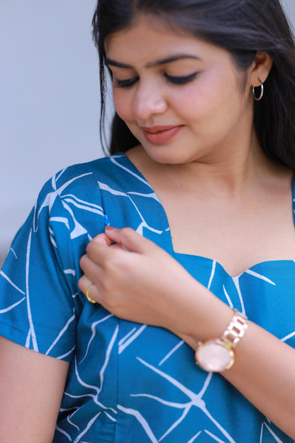 Ramer Blue with White Pattern Alphine design sidezip Frock