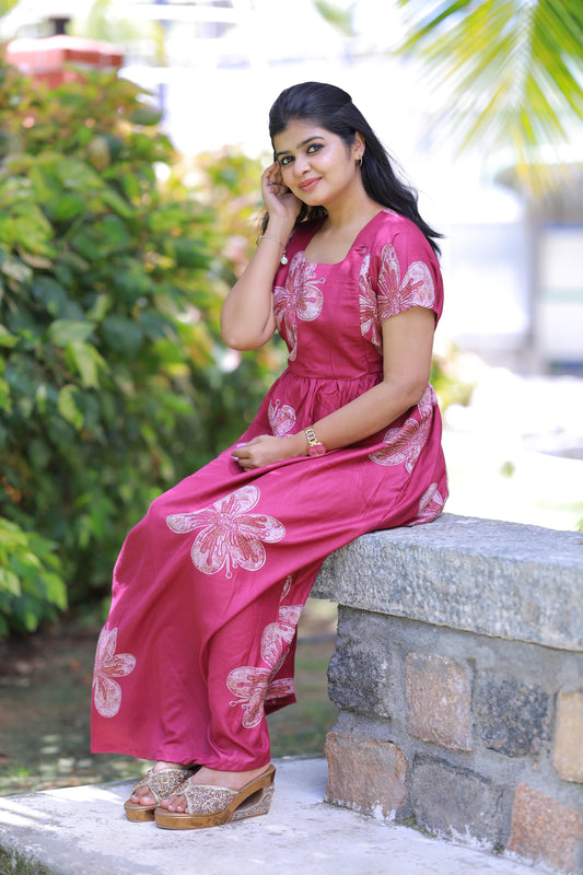 Purple Colour with Flower design Alphine Side zip Frock