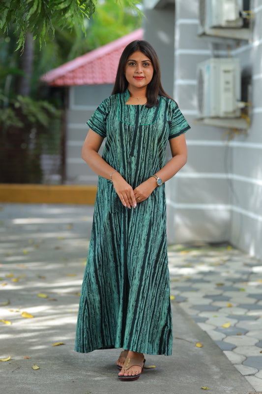Green with Black Stripes Collar Nighty