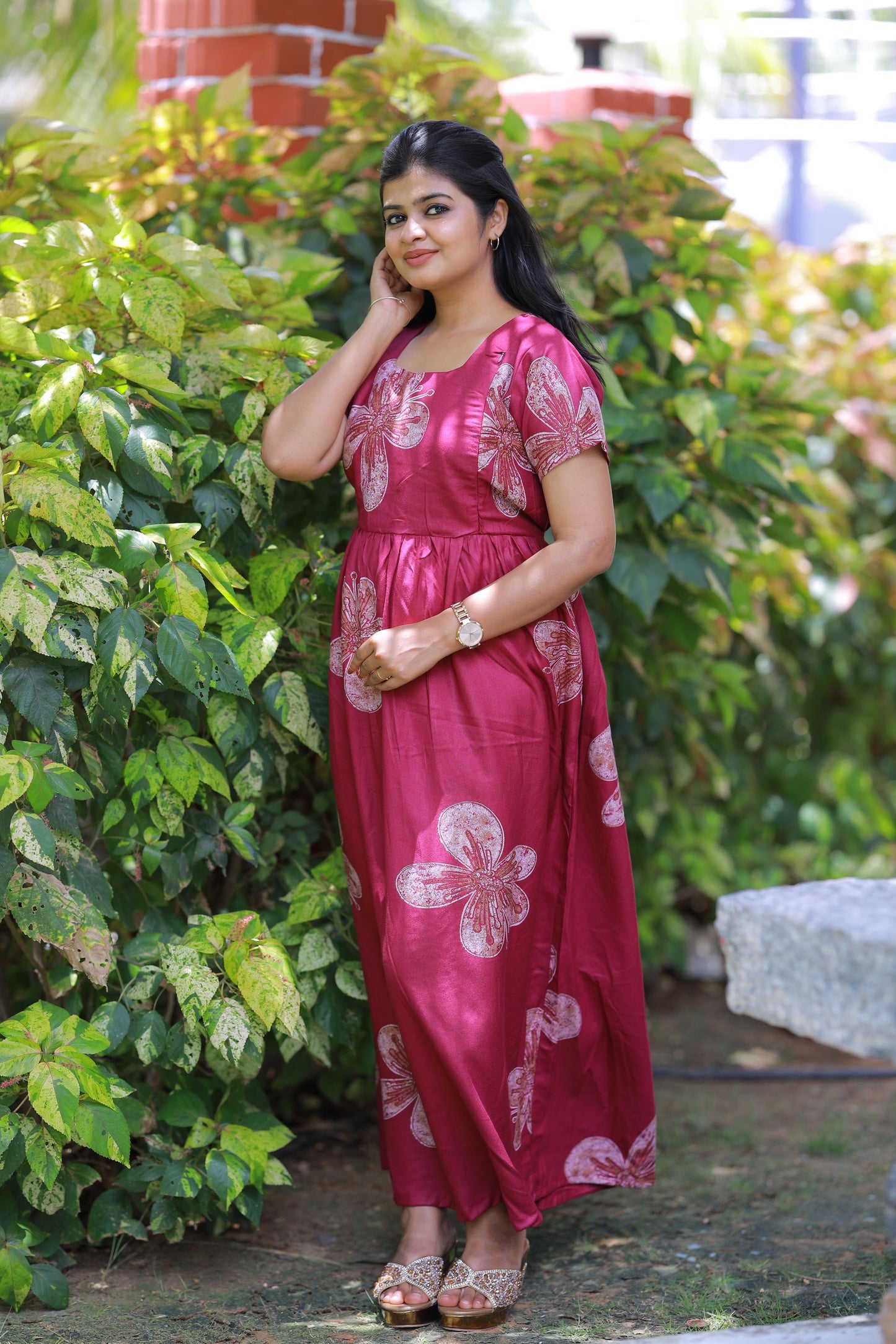 Purple Colour with Flower design Alphine Side zip Frock