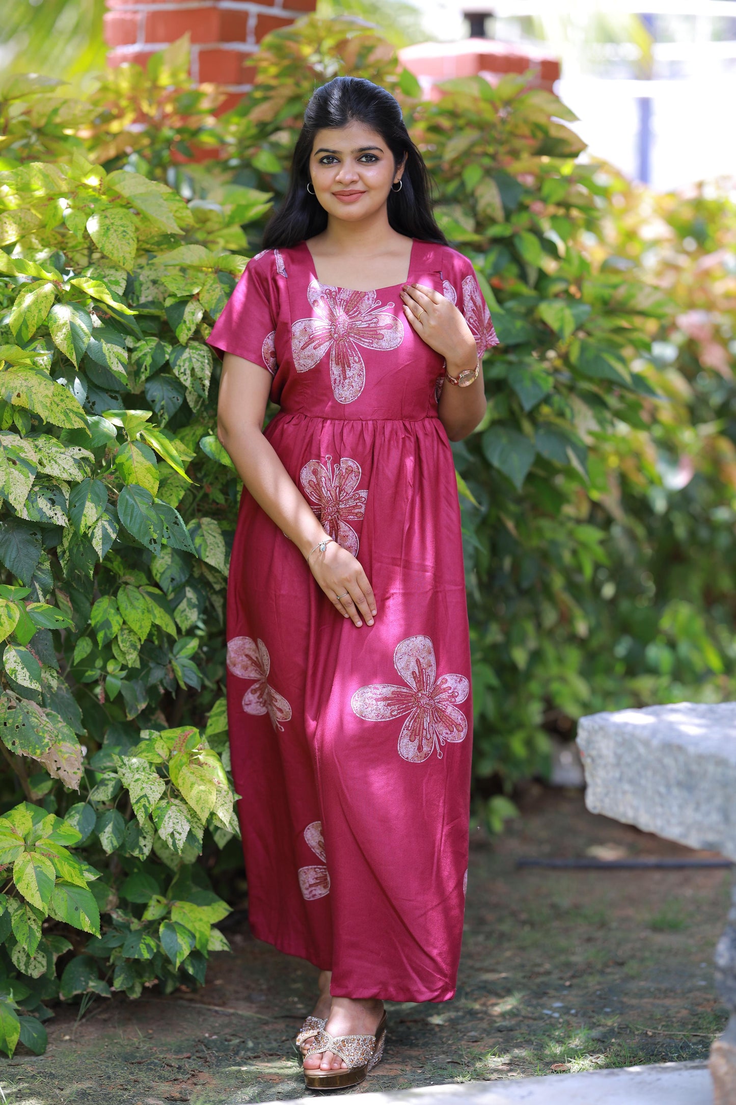 Purple Colour with Flower design Alphine Side zip Frock