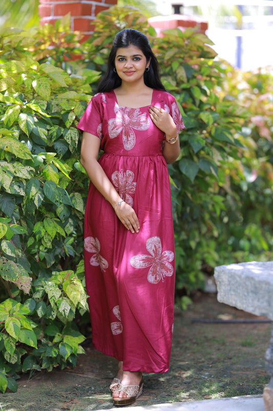 Purple Colour with Flower design Alphine Side zip Frock