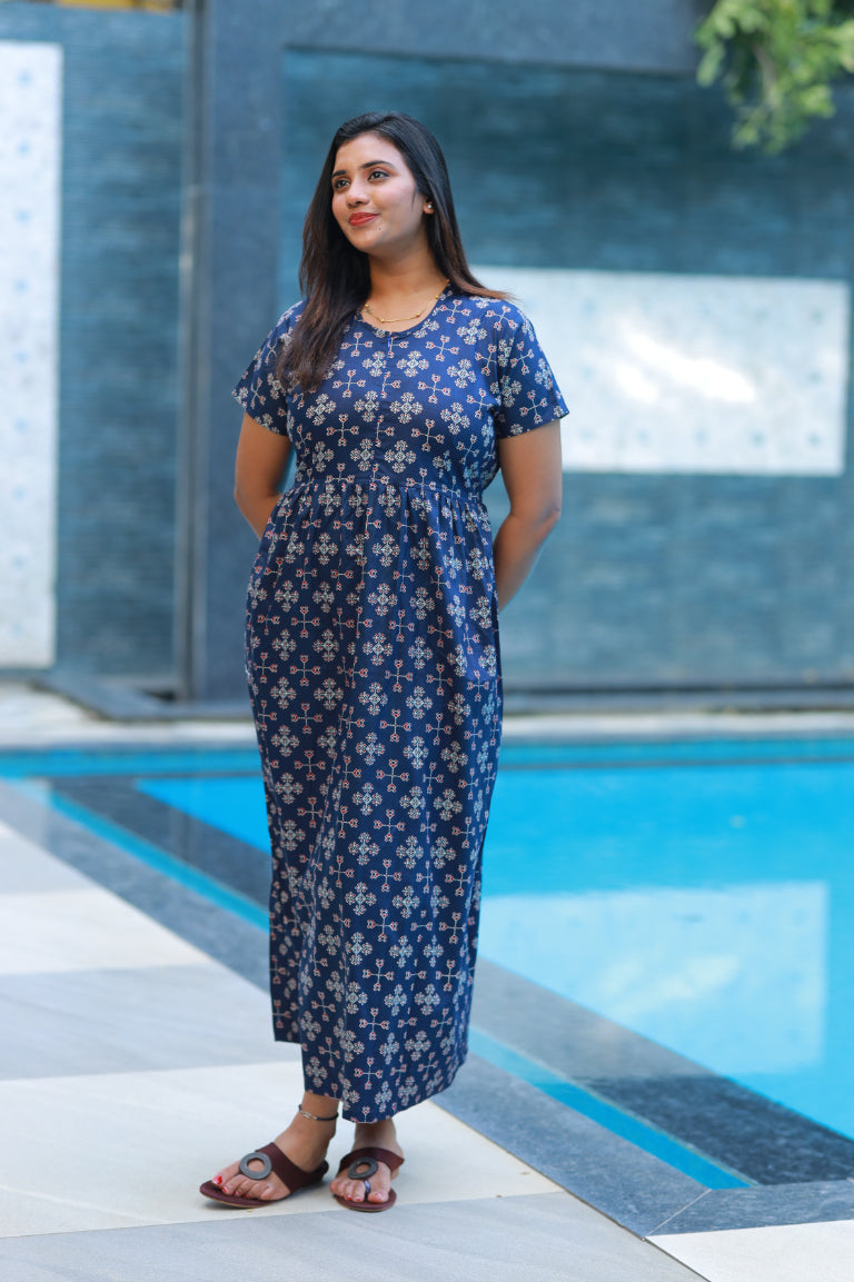 Navy With Red  center Zip frock
