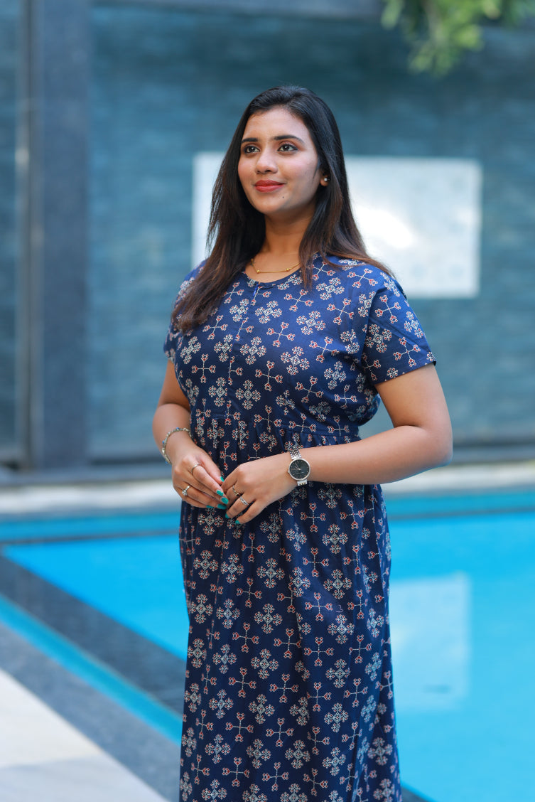 Navy With Red  center Zip frock