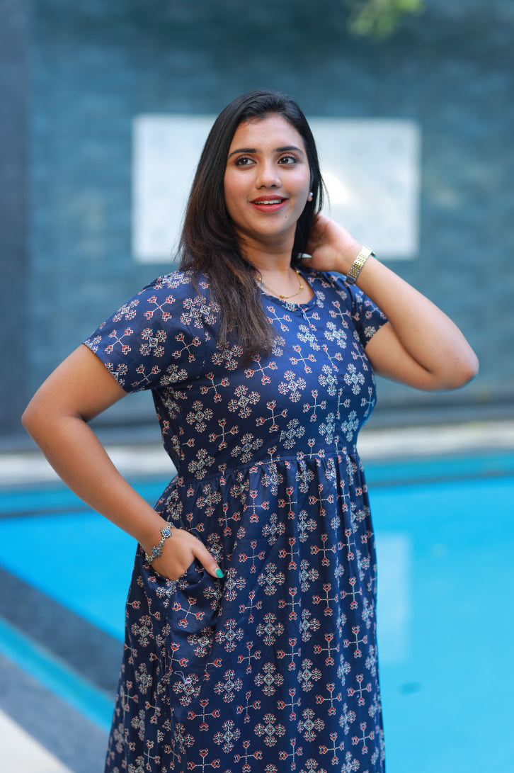 Navy With Red  center Zip frock