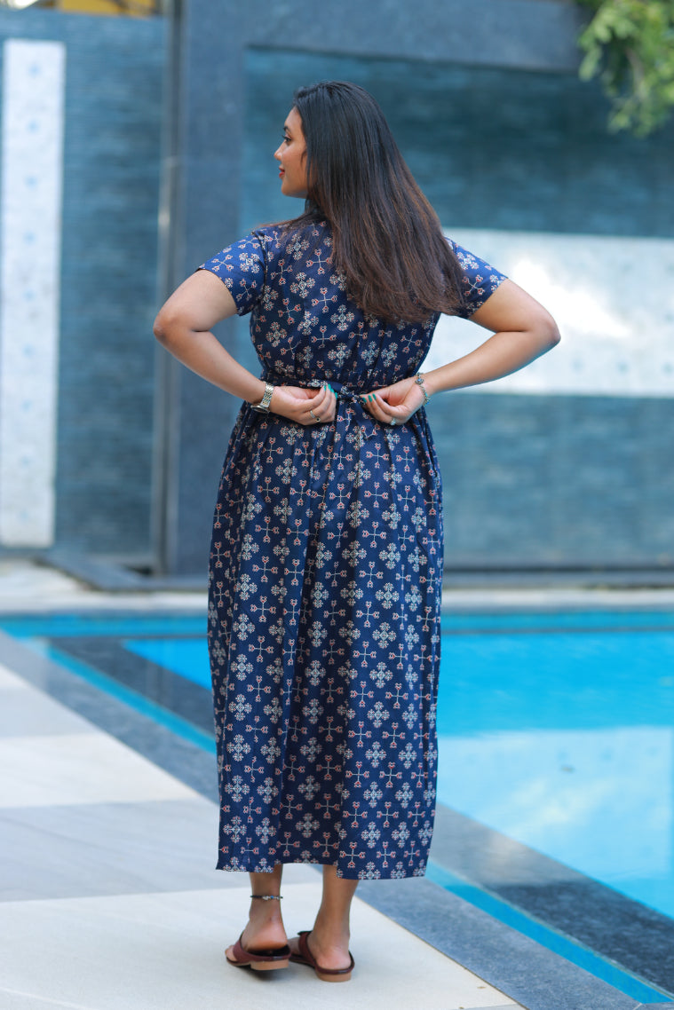 Navy With Red  center Zip frock