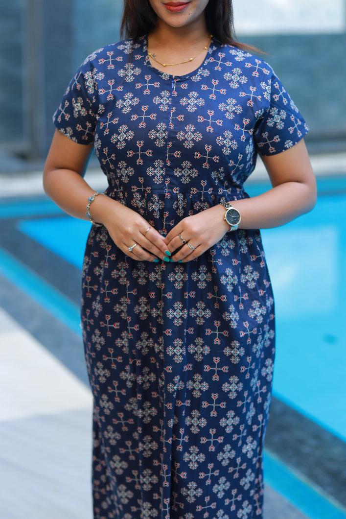 Navy With Red  center Zip frock