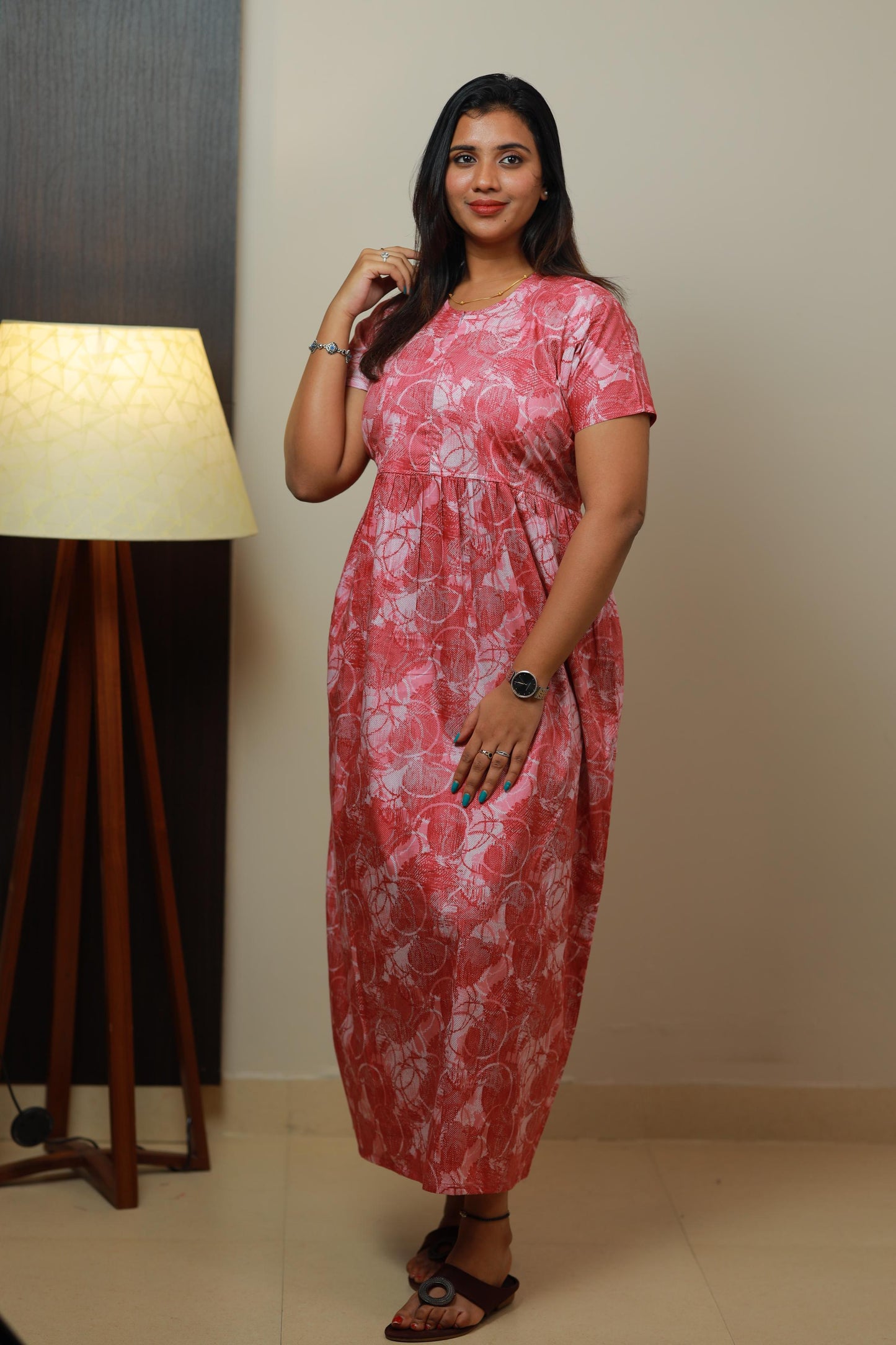 Pink With White digital print center zip Frock