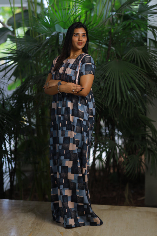 Grey with Black checked Piping zip Height-60" Nighty