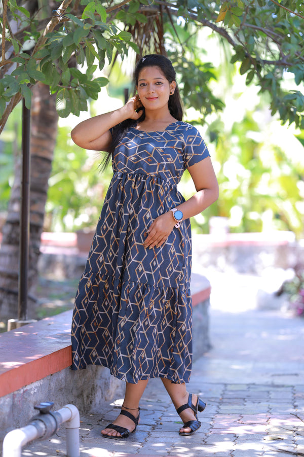 Drak Gray with Daimond Pattern Double Layer Alphine design Side zip Frock