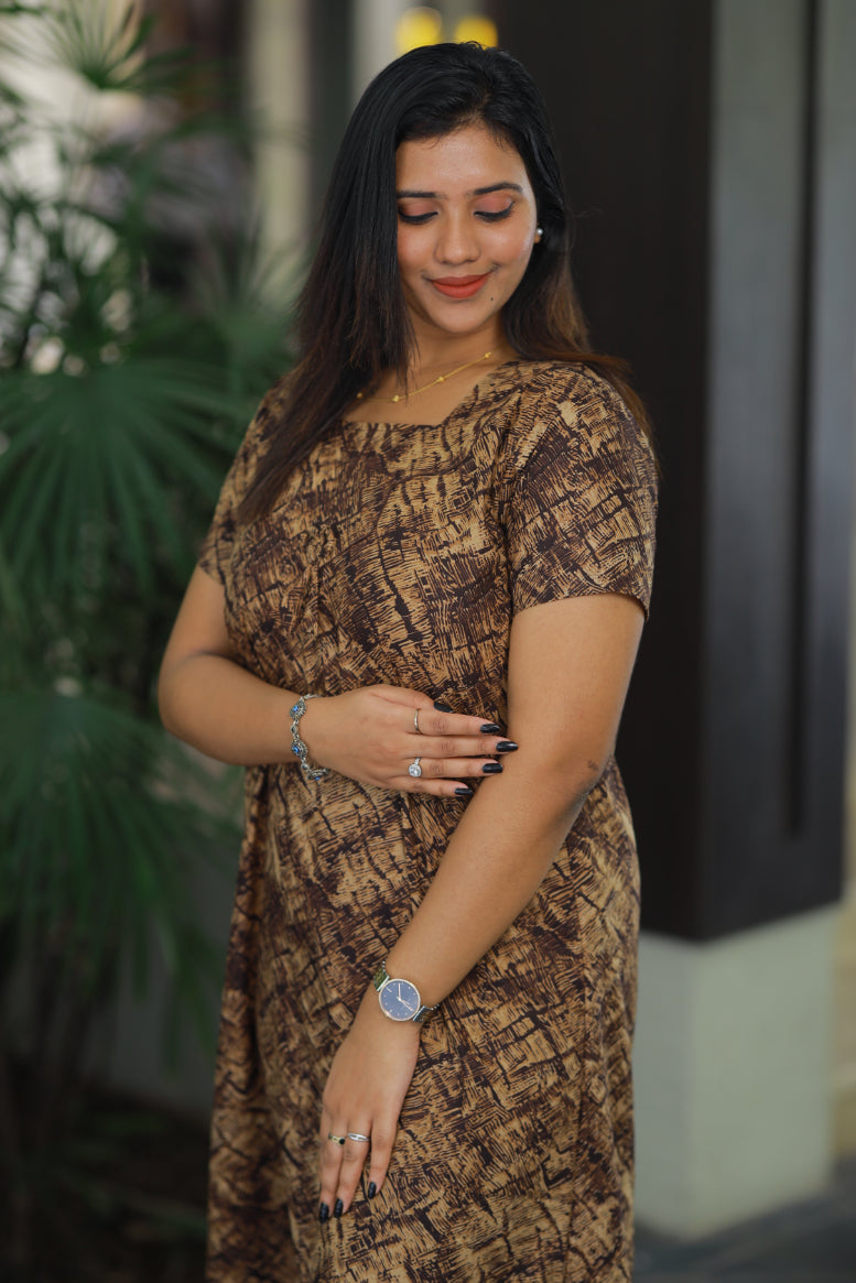 Brown digital design without zip Height-60" Nighty