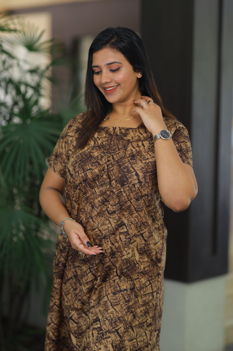 Brown digital design without zip Height-60" Nighty