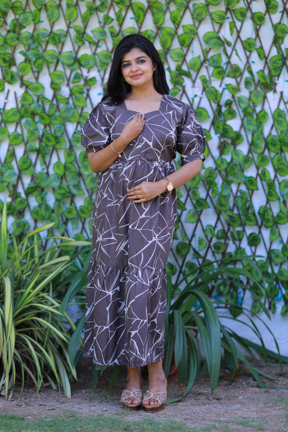 Dark Gray with White Pattern  Double Layer Alphine design Center zip Frock