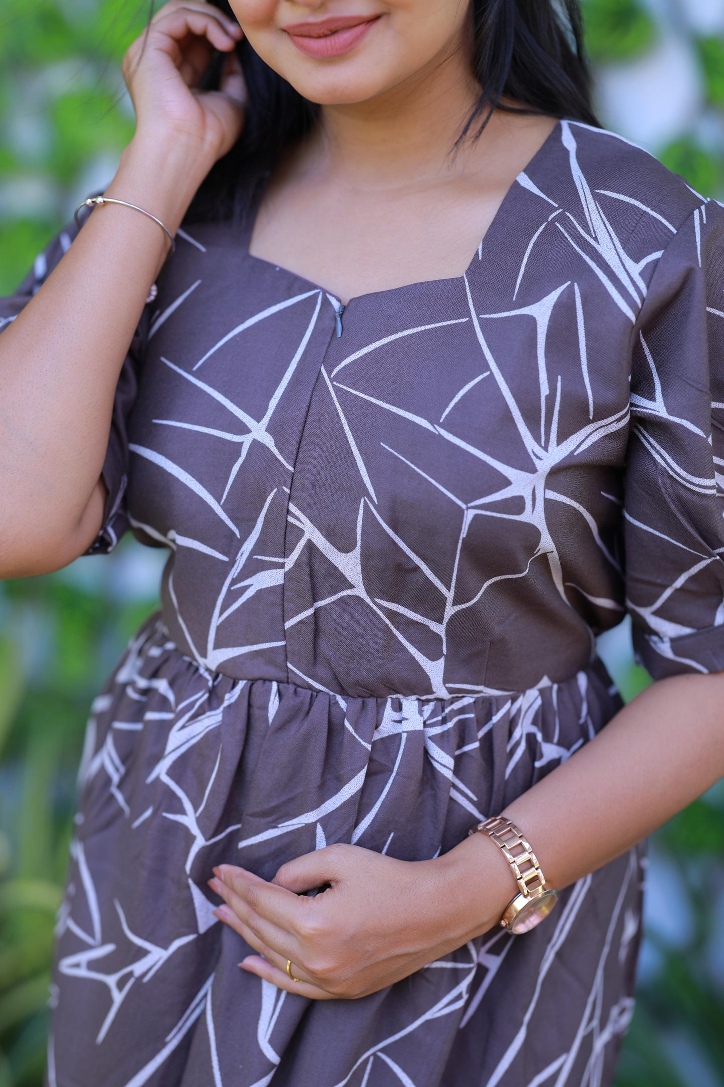 Dark Gray with White Pattern  Double Layer Alphine design Center zip Frock