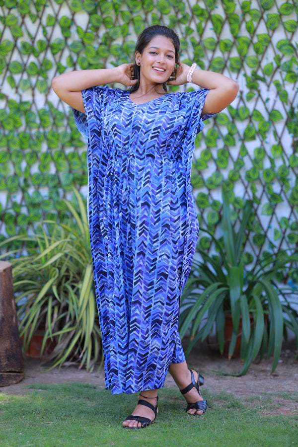 Light Blue With Black Pure cotton kaftan with feeding side zip