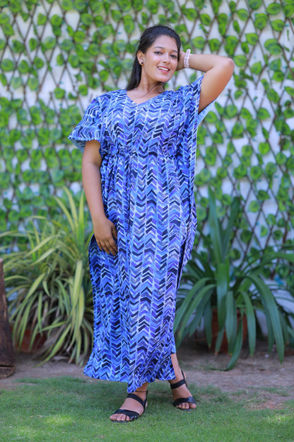 Light Blue With Black Pure cotton kaftan with feeding side zip