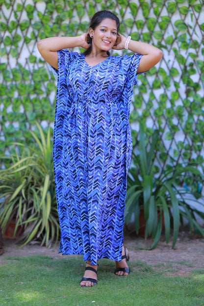Light Blue With Black Pure cotton kaftan with feeding side zip
