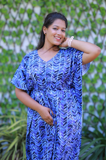 Light Blue With Black Pure cotton kaftan with feeding side zip