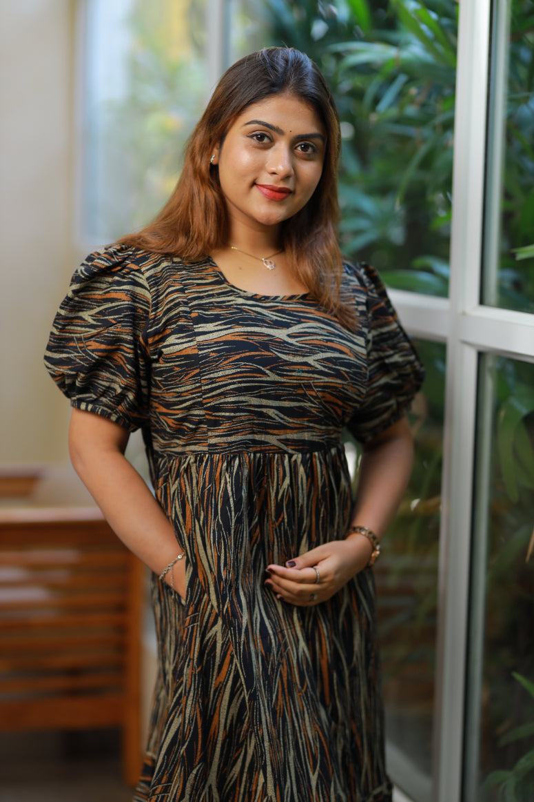 Black with Sandal Jaipur cotton With side  zip Frock