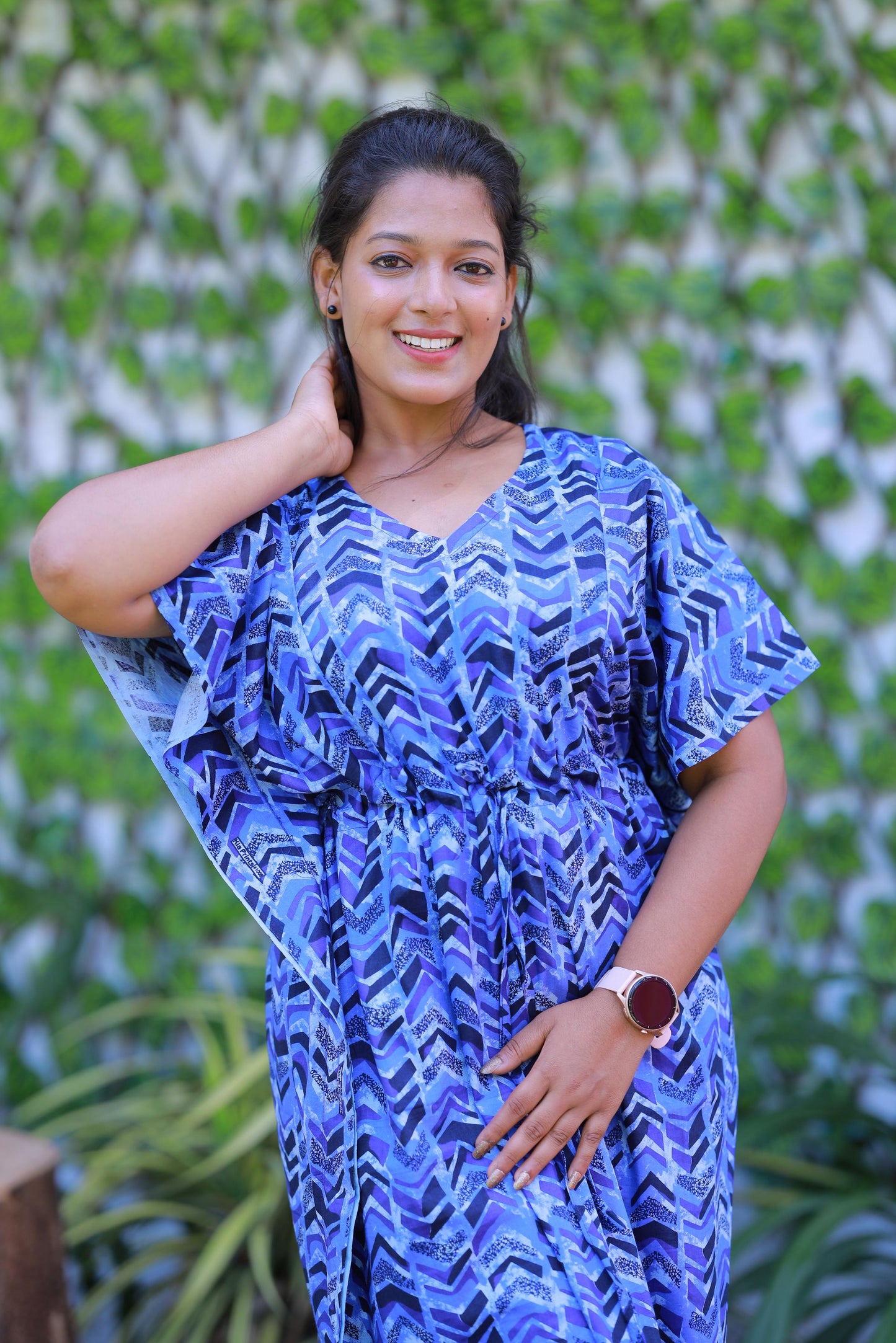 Light Blue With Black Pure cotton kaftan with feeding side zip
