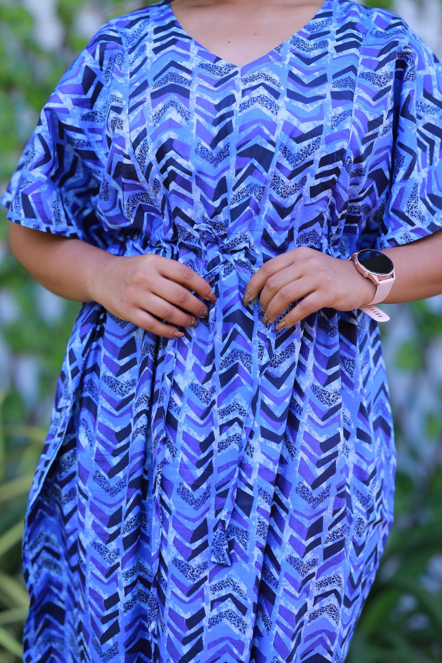 Light Blue With Black Pure cotton kaftan with feeding side zip